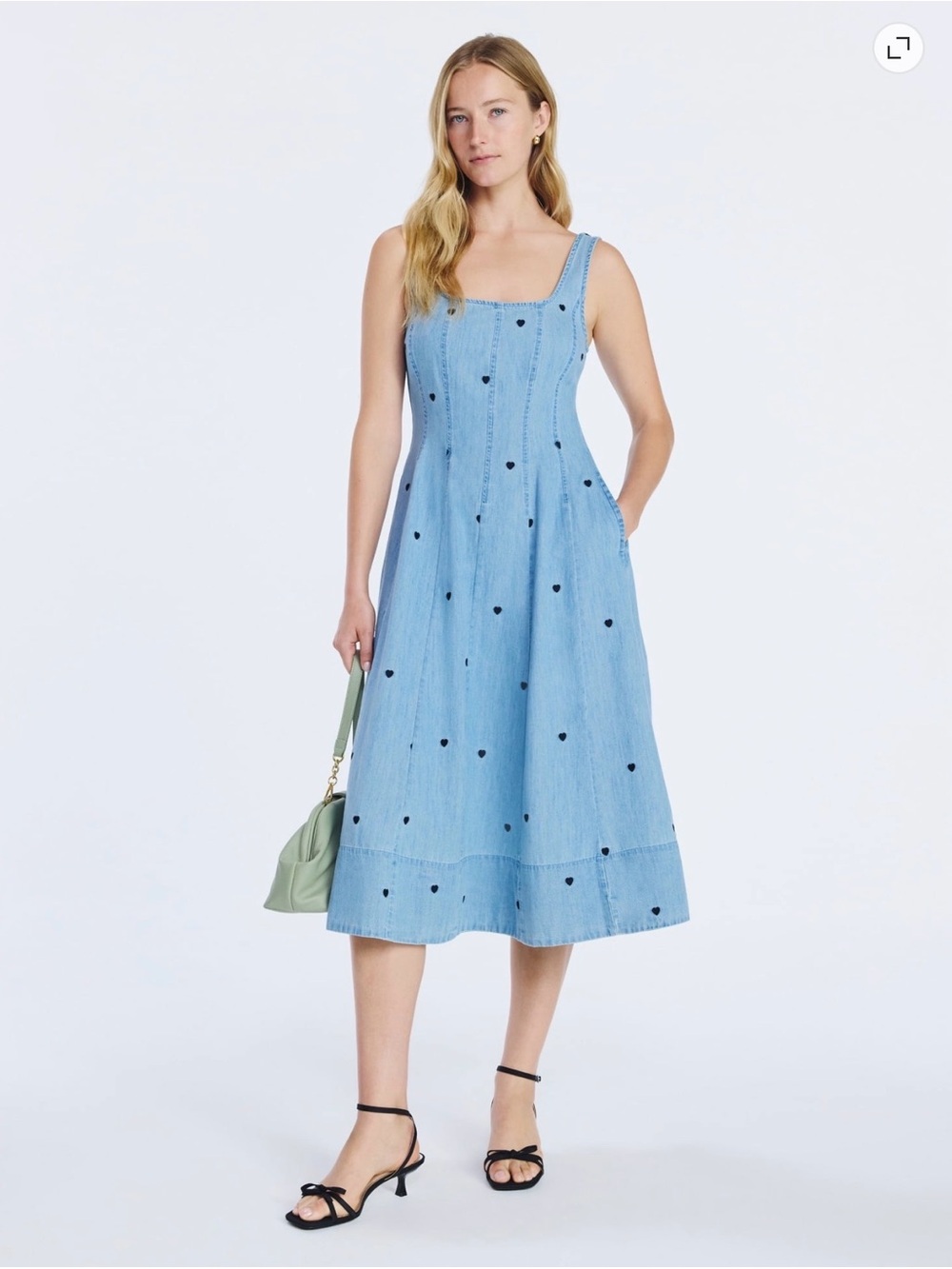 Free Assembly Heart Polka Dot Denim Dress